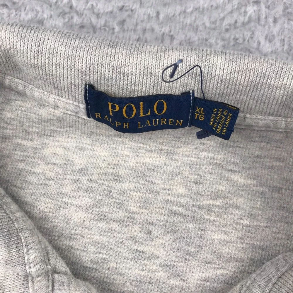Polo Ralph Lauren 1/4 Zip Pullover Mens XL Gray Cotton Knit Navy Pony Sweater